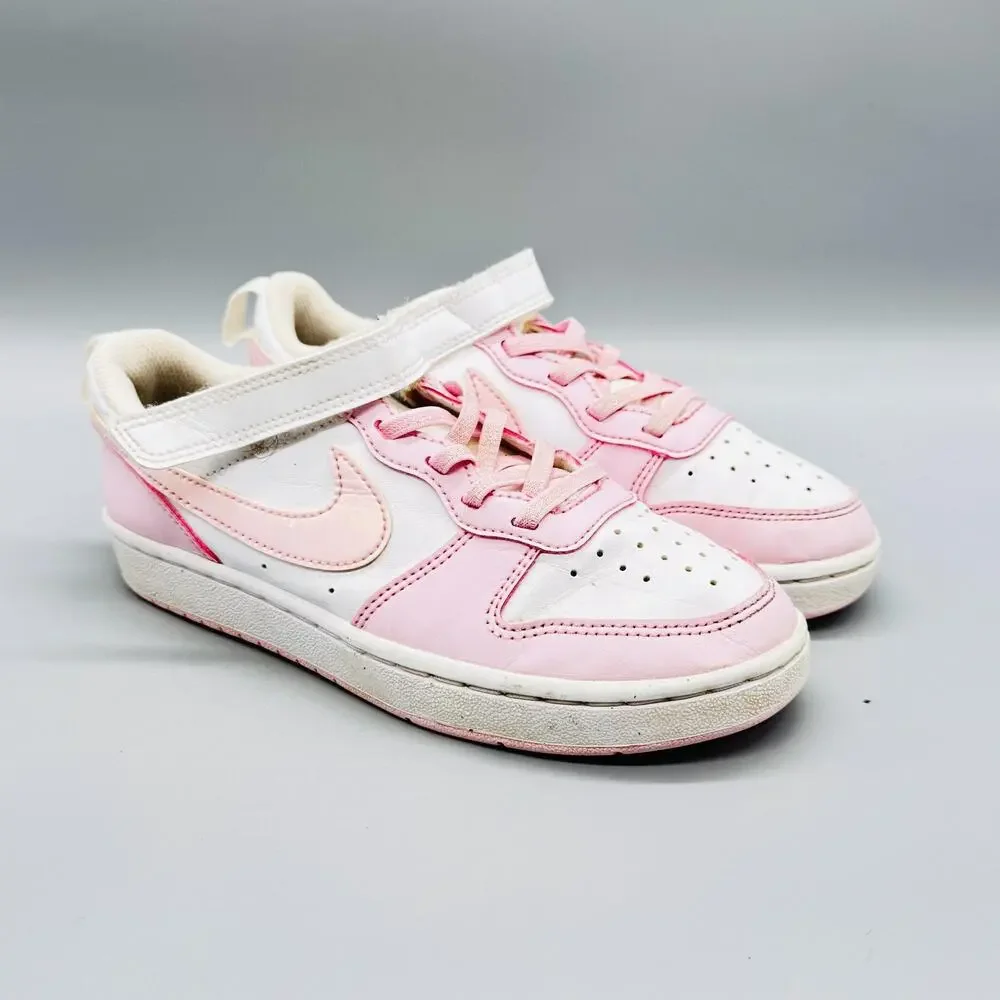 Nike Shoes Girls 2.5 Pink Leather Court Borough Low Hook Loop Athletic Sneakers